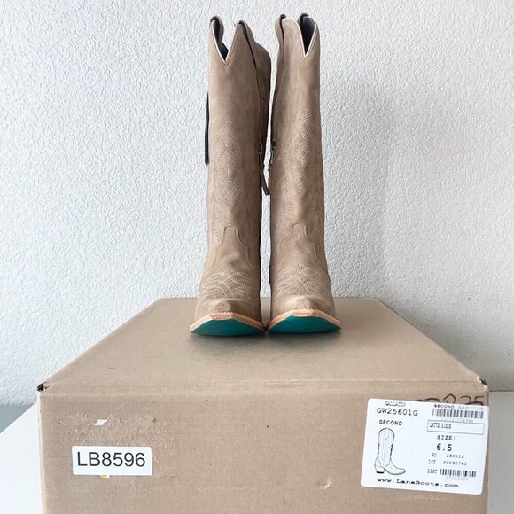 Lane Gallatin Womens Cowboy Boots 6.5 Latte Suede Cowgirl Western Mid Calf Tall - Picture 10 of 11